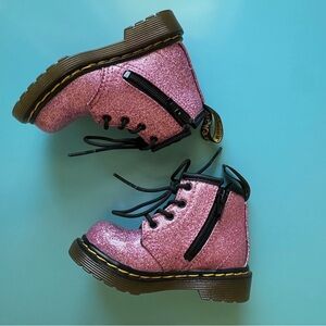 Dr. Martens Pink Glitter Infant 1460 Lace Up Boots